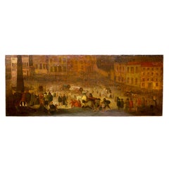 Large Naive Oil Painting of a Festival at Night Spain, circa 1800