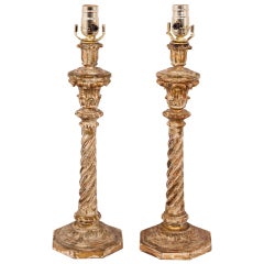 Pair of Gilt Wood Lamps