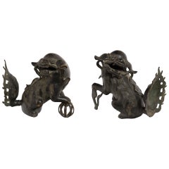 Pair of 19th Century Bronze Foo Dogs