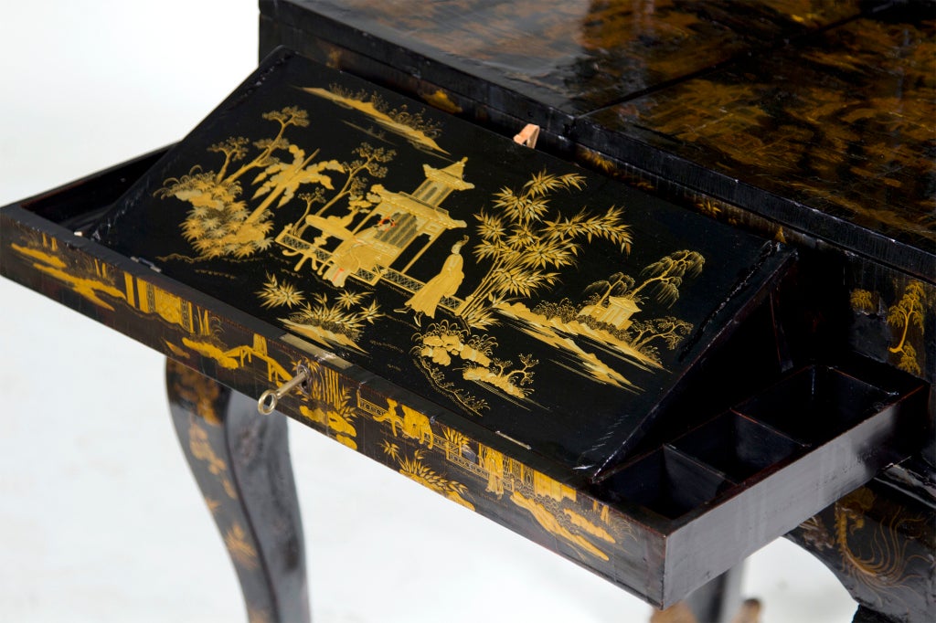 Rare Early 19th Century Chinese Export Lacquered and Gilt Secretary 3