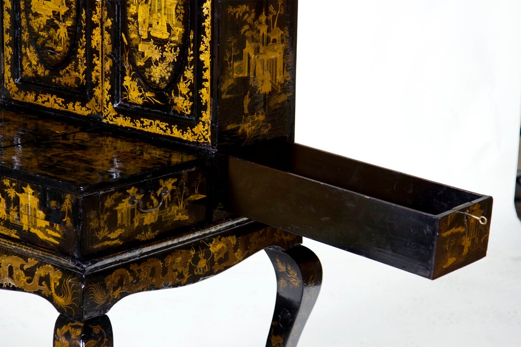 Rare Early 19th Century Chinese Export Lacquered and Gilt Secretary 4
