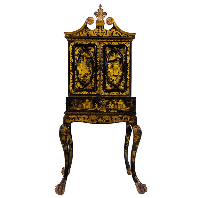 Rare Early 19th Century Chinese Export Lacquered and Gilt Secretary
