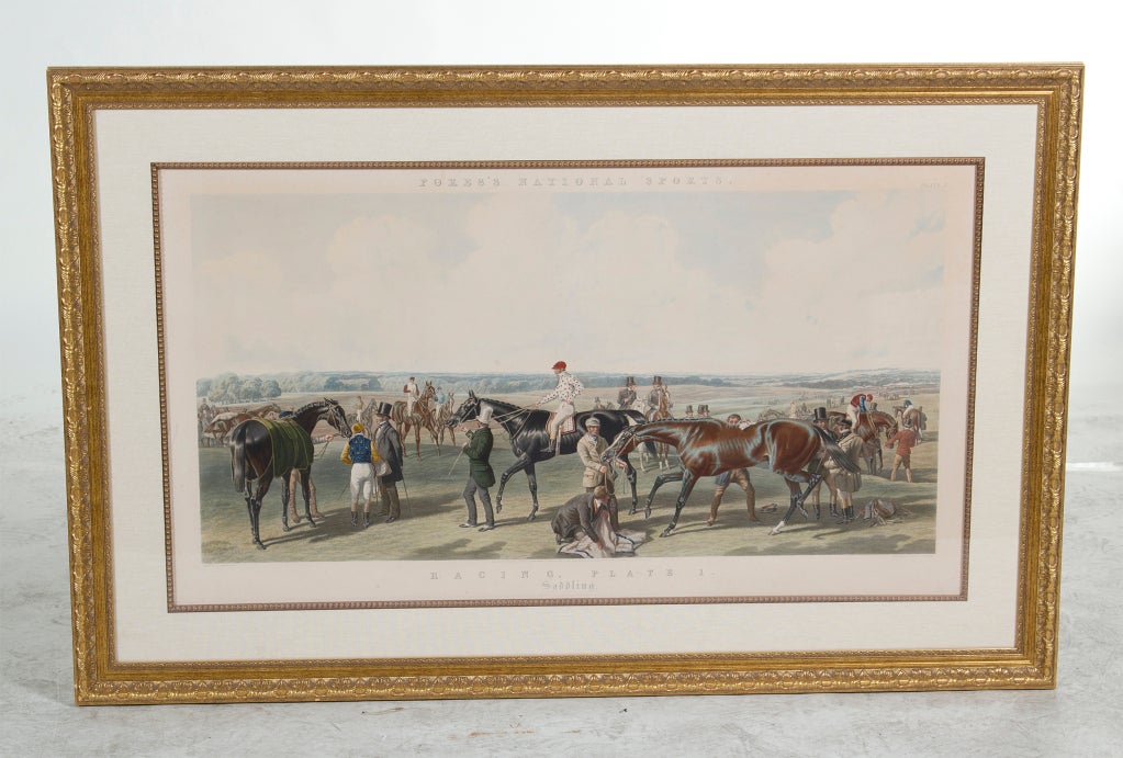 An interesting and scarce large 19th century English horse racing aquatint titled 