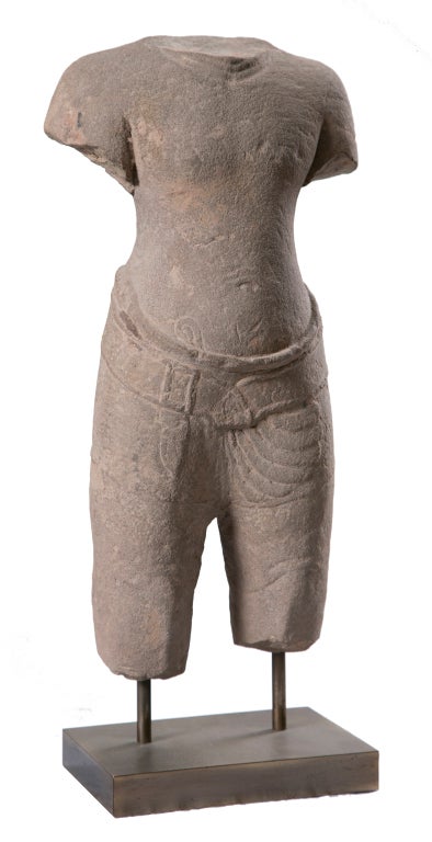 Torso of a Male Deity 11th century, gray sandstone, Khmer, Angkor Period, Bauphon Style. Provenance available.  Acquired from an old West Coast collection.