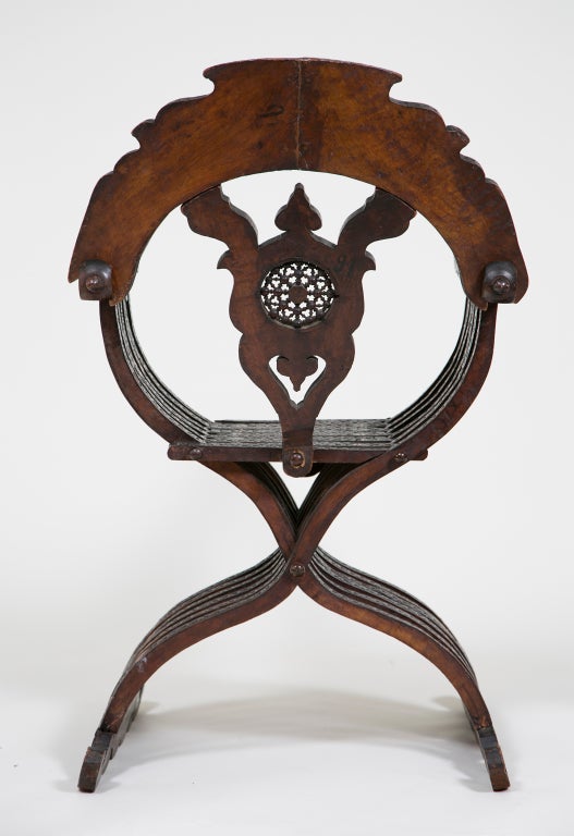 Wood Ottoman Inlaid Armchair
