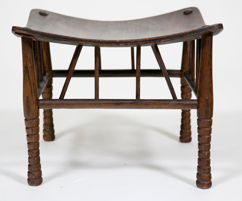 This stool is based on one made in Egypt about 3000 years ago.  Liberty of London made the first copies. The Theben stool was so popular that many companies made variations of this design.  The majority of these pieces where made early in the 20th