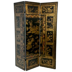 Antique Partial Chinese Export Lacquered Screen