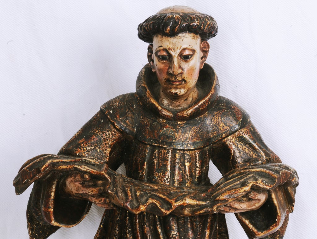 Old Carved Painted And  Gilt Statue Of Saint Francis
