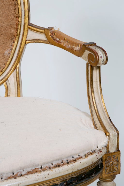 Louis XVI Pair of Painted and Gilt French Chairs