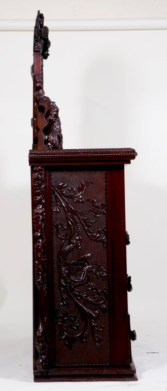 Wood Amazing Japanese Carved Chest & Mirror