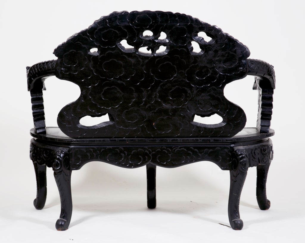 Late 19th Century Lacquered Dragon Bench China or Japan c. 1890