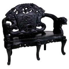 Antique Lacquered Dragon Bench China or Japan c. 1890