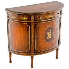 Painted and Inlaid Demi-lune Cabinet / Commode