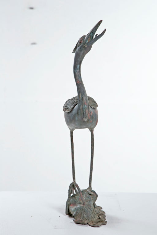 Japanese Bronze Crane Censer