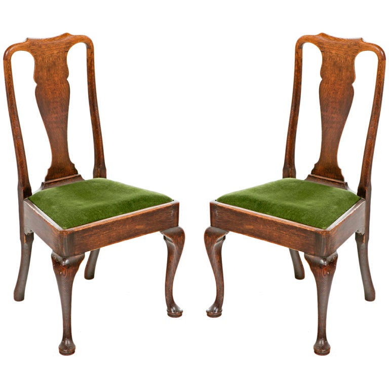 Pair of Queen Anne Oak Chairs at 1stDibs