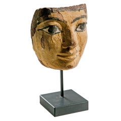 Ancient Egyptian Mummy Mask on Stand.