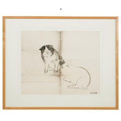 Japanese Ink Sketch of Puppies  c.1900