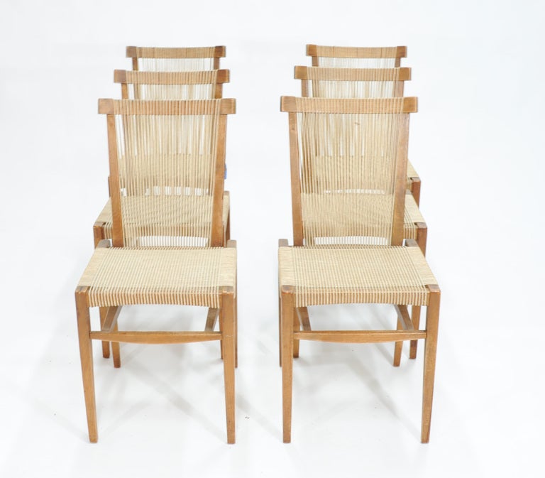 A very rare set of six String Chairs by Irving Szabo from the J.G. Johnson Company.  The chairs were bought in 1953 and have been in one ownership since that time.  This is the first time they have come to market.  The chairs are document in George