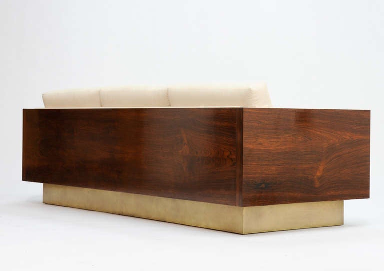 Brass Pair of Brazilian Rosewood Sofas in the Manner of Milo Baughman