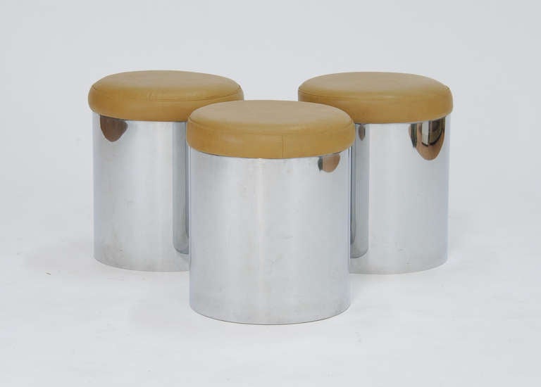 Mid-Century Modern A Trio of Pop Art Stool with Mirrored Chrome Bases