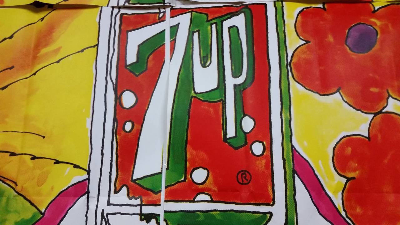 Mid-Century Modern 1969 Pat Dypold 7up Uncola Pop Art Butterfly and Bottle Billboard