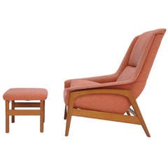 Folke Ohlsson High Back Lounge Chair and Ottoman by Dux
