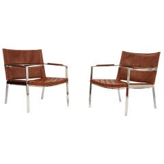A Pair of Italian Leather and Chrome Club Chairs