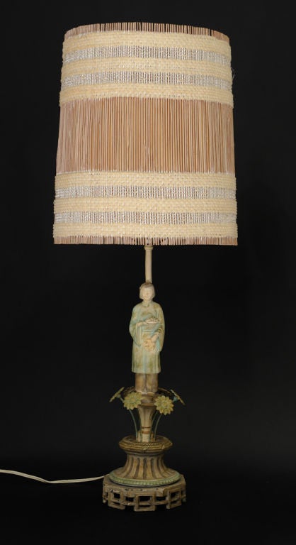 American Figural Chinoiserie Lamps with Maria Kipp Shades