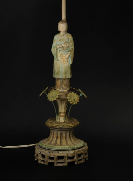 Mid-20th Century Figural Chinoiserie Lamps with Maria Kipp Shades