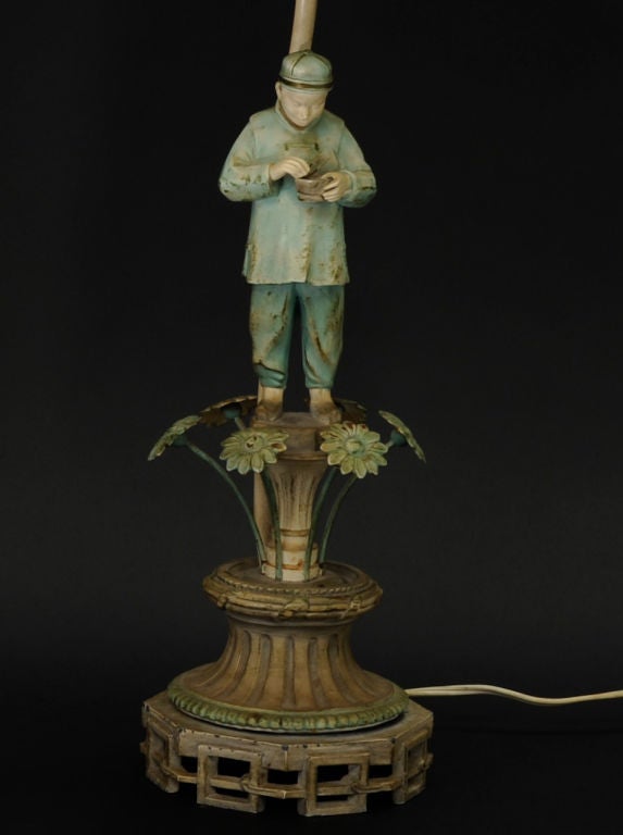 Metal Figural Chinoiserie Lamps with Maria Kipp Shades