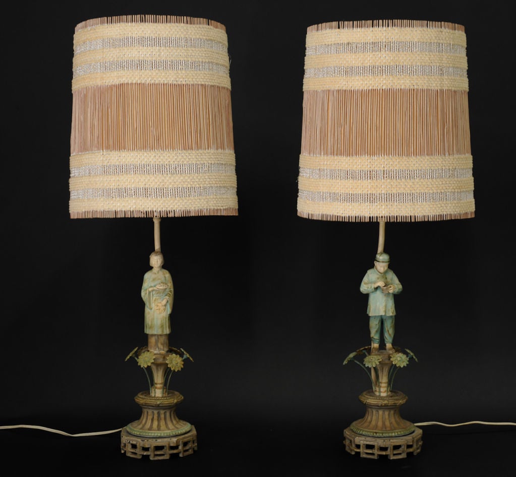 Figural Chinoiserie Lamps with Maria Kipp Shades 5