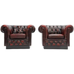 Pair of Grand Ox Blood Colored Chesterfield Club Chairs