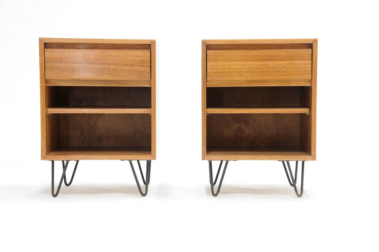 A wonderful pair of solid mahogany nightstands by California modernism Luther Conover.
