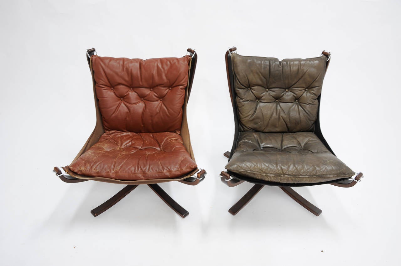 Norwegian Pair of Rosewood Falcon Chairs by Sigurd Resell