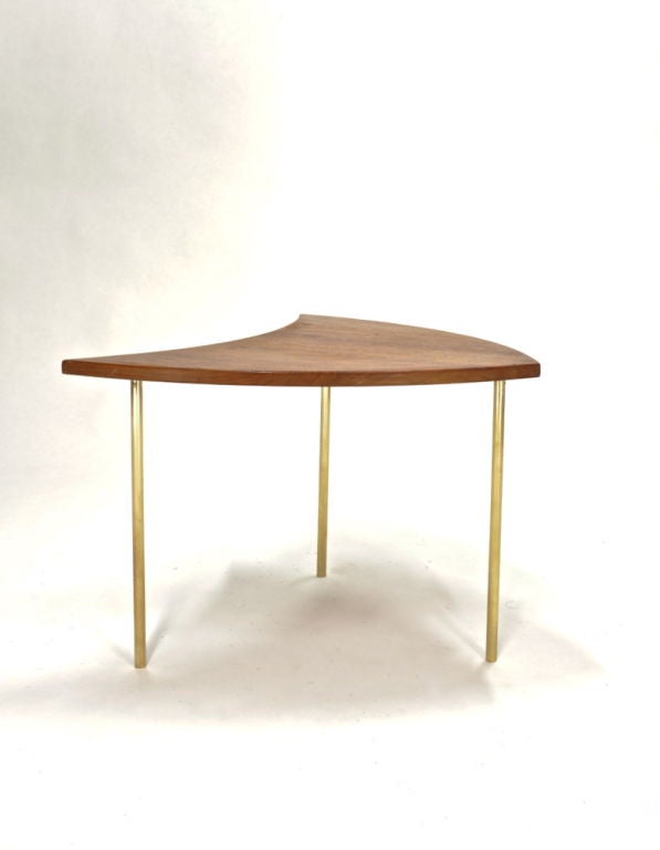 Danish Arrow Table with Brass Legs In Excellent Condition For Sale In Portland, OR