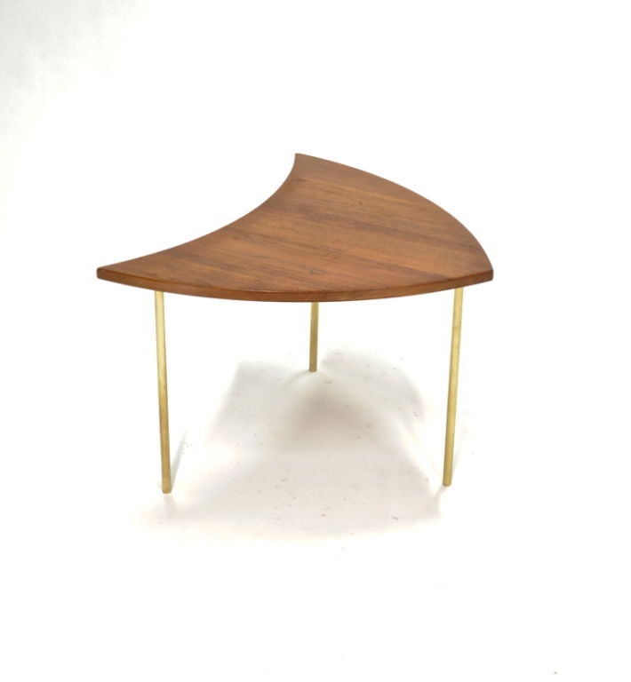 Teak Danish Arrow Table with Brass Legs For Sale