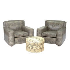 A Suite of Art Deco Faux Python Club Chairs And Ottoman