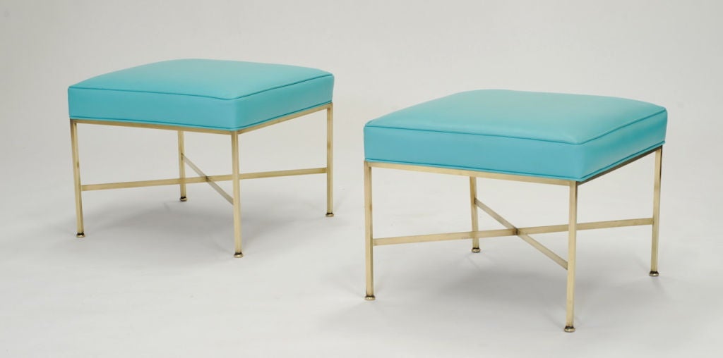 Mid-20th Century Paul McCobb Leather and Brass Ottomans