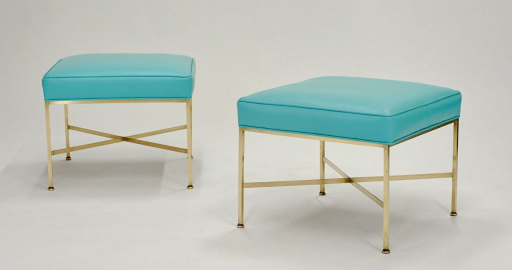 Paul McCobb Leather and Brass Ottomans 1