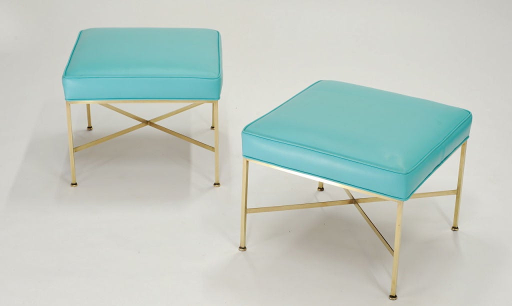 Paul McCobb Leather and Brass Ottomans 3