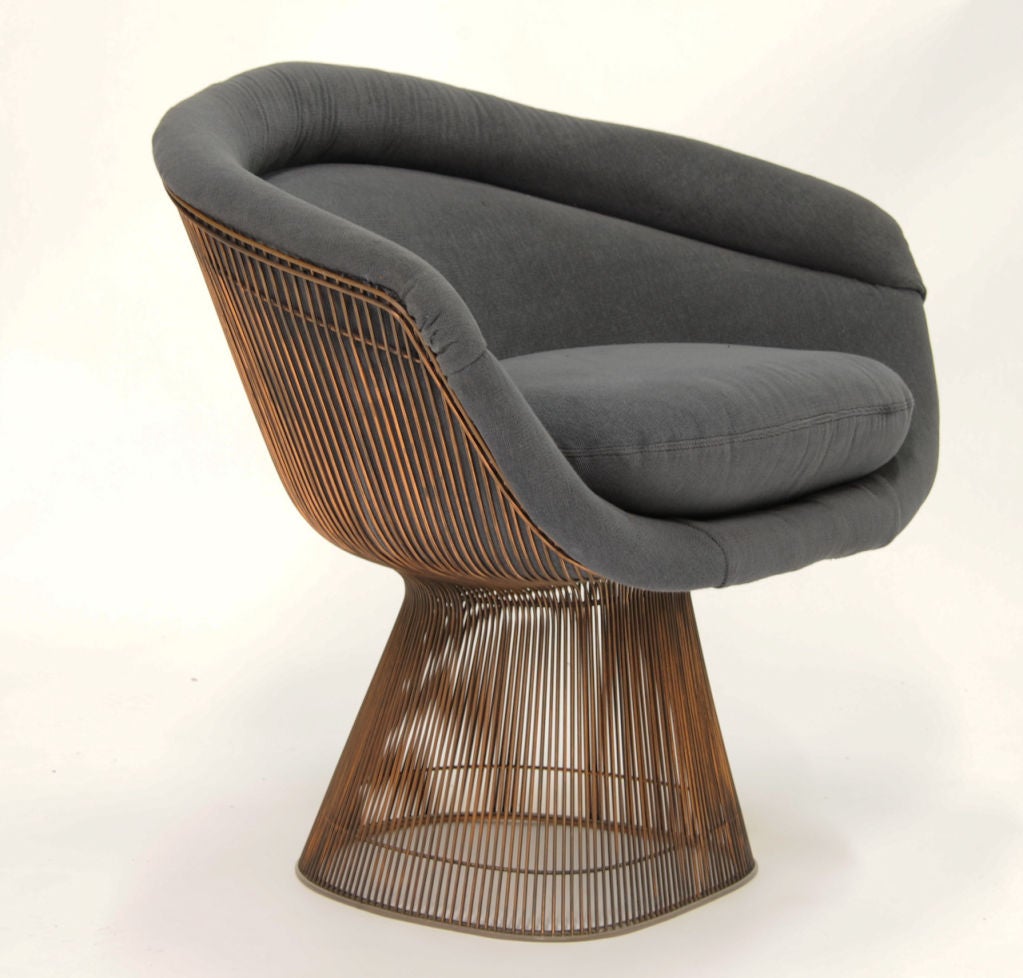 A wonderful pair of Platner wire lounge chairs in the copper finish for Knoll.  Arm Height is 26