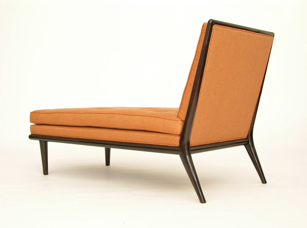The finest example of a gibbings chaise available. Completely redone in Calvin glazed linen and dark red brown lacquered frame. The upholstery is stunning and refined from the top person in the area.
