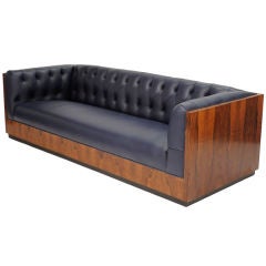 Milo Baughman Tuffed Leather Rosewood Sofa