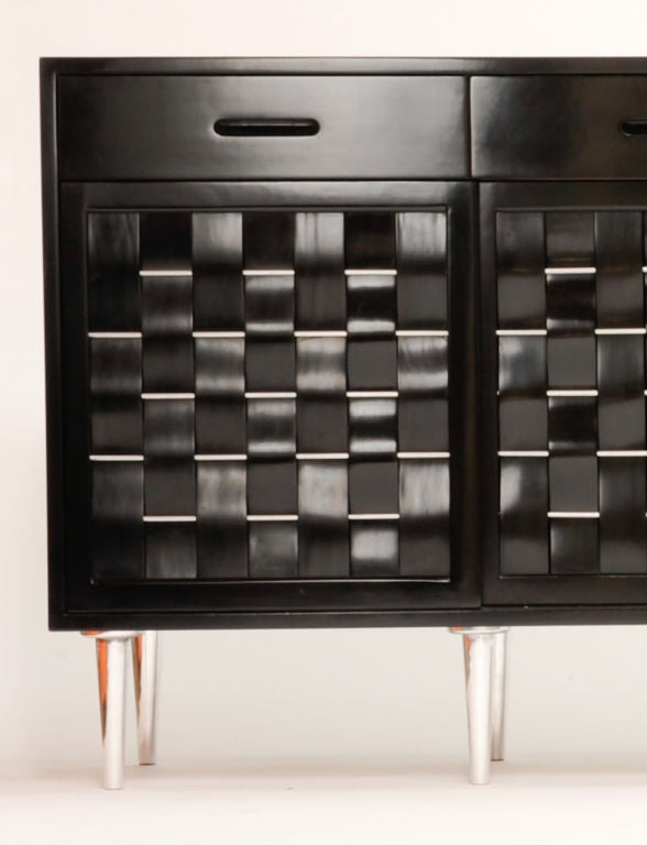 Black Lacquer Edward Wormley Woven Front Cabinet 4