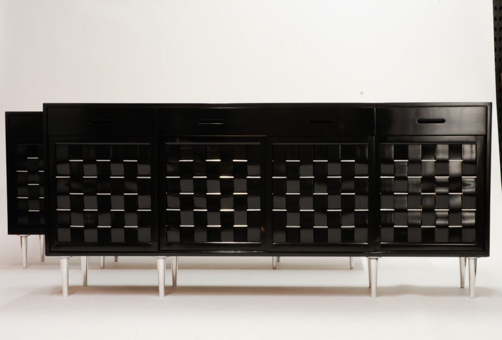 American Black Lacquer Edward Wormley Woven Front Cabinet