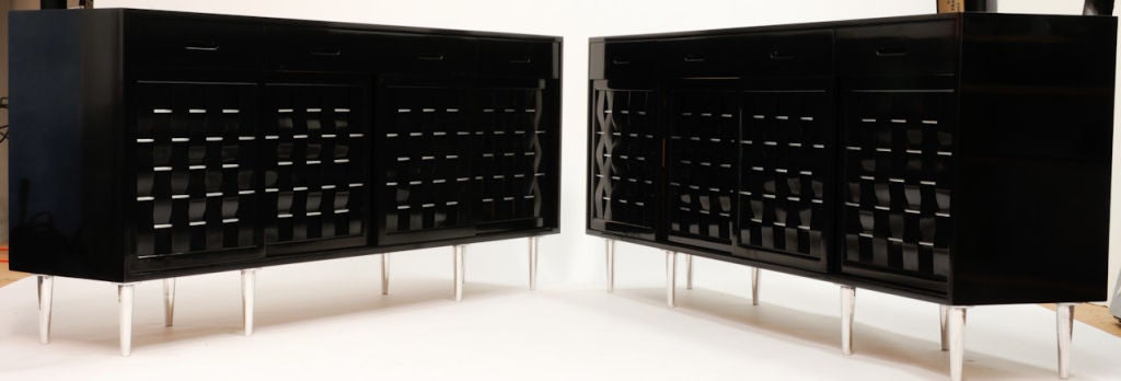 Mid-20th Century Black Lacquer Edward Wormley Woven Front Cabinet