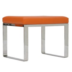 Stainless Steel Bench with a Hermes Orange Leather Seat