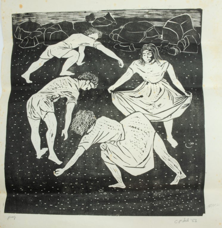 Mid-20th Century Portfolio of Woodblocks Prints by Californian Catherine Felps For Sale