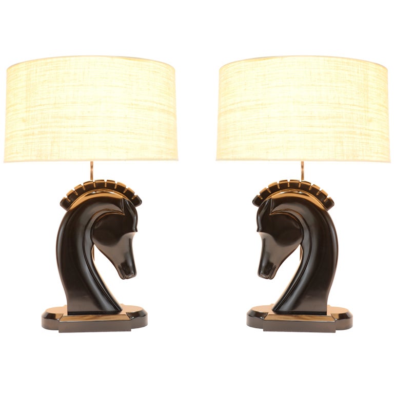 Artisan Hand-Carved, Greco-Roman Monumental Horse Lamps