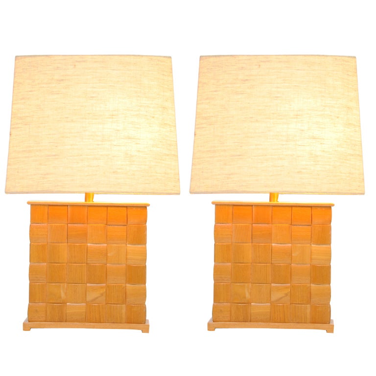 A Pair of Paul Laszlo Basket Weave Table Lamps
